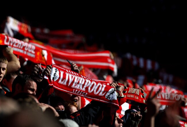 LIVERPOOL, UNITED KINGDOM - MARCH 06:  Liverpool fans show their support during the Barclays Premier League match between Liverpool and Manchester United at Anfield on March 6, 2011 in Liverpool, England. (Photo by Alex Livesey/Getty Images)