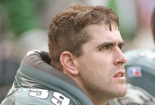 10 Nov 1996:  Linebacker Mike Mamula of the Philadelphia Eagles sits on the sidelines during a game against the Bufffalo Bills at Veterans Stadium in Philadelphia, Pennsylvania.  The Bills won the game 24-17. Mandatory Credit: Rick Stewart  /Allsport