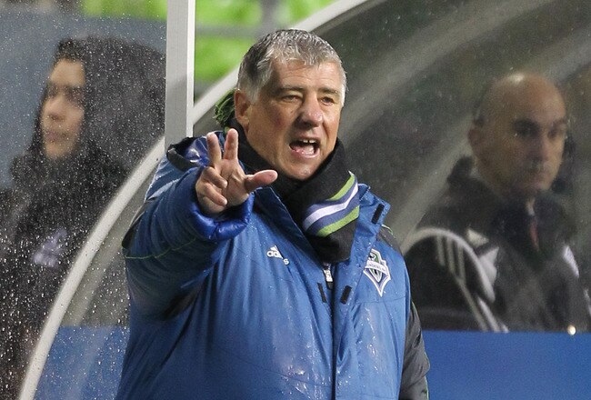 SEATTLE, WA - MARCH 15:  Head coach Sigi Schmid of the Seattle Sounders FC gestures during the game against the Los Angeles Galaxy at Qwest Field on March 15, 2011 in Seattle, Washington. (Photo by Otto Greule Jr/Getty Images)