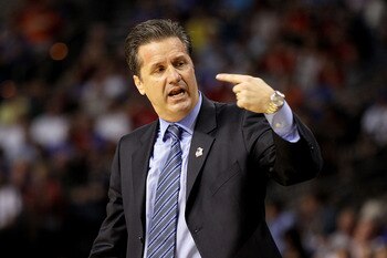 TAMPA, FL - MARCH 19:  head coach John Calipari of the Kentucky Wildcats gestures as he looks on against the West Virginia Mountaineers during the third round of the 2011 NCAA men's basketball tournament at St. Pete Times Forum on March 19, 2011 in Tampa,
