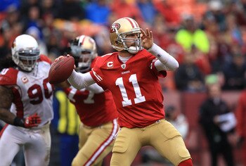 SAN FRANCISCO, CA - JANUARY 2:  Alex Smith #11 of the San Francisco 49ers passes against the Arizona Cardinals during an NFL game at Candlestick Park on January 2, 2011 in San Francisco, California.(Photo by Jed Jacobsohn/Getty Images)