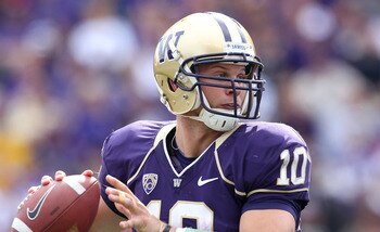 SEATTLE - SEPTEMBER 18:  Quarterback Jake Locker #10 of the Washington Huskies passes against the Nebraska Cornhuskers on September 18, 2010 at Husky Stadium in Seattle, Washington. The Cornhuskers defeated the Huskies 56-21. (Photo by Otto Greule Jr/Gett