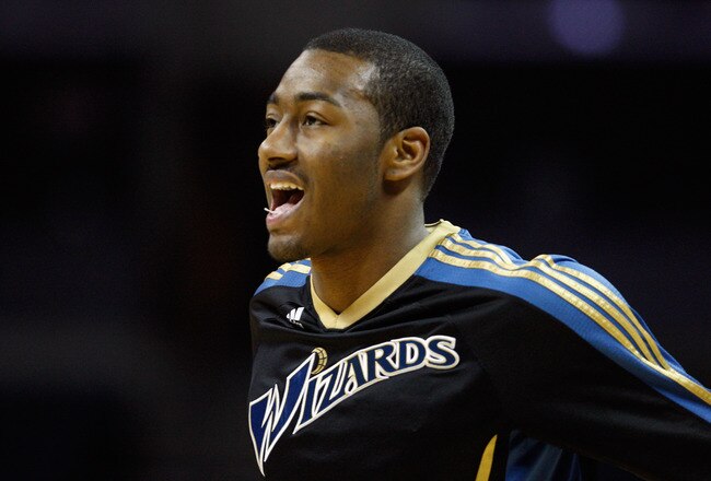 CHARLOTTE, NC - JANUARY 08:  John Wall #2 of the Washington Wizards warms up against the Charlotte Bobcats before their game at Time Warner Cable Arena on January 8, 2011 in Charlotte, North Carolina. NOTE TO USER: User expressly acknowledges and agrees t