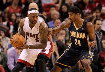 Paul George as he defends LeBron James.