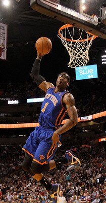 MIAMI, FL - FEBRUARY 27:  Amar'e Stoudemire #1 of the New York Knicks dunks during a game against the the Miami Heat at American Airlines Arena on February 27, 2011 in Miami, Florida. NOTE TO USER: User expressly acknowledges and agrees that, by downloadi