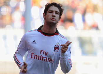 GENOA, ITALY - FEBRUARY 06: Pato of AC Milan celebrates after scoring the opening goal during the Serie A match between Genoa CFC and AC Milan at Stadio Luigi Ferraris on February 6, 2011 in Genoa, Italy. (Photo by Valerio Pennicino/Getty Images)