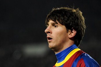 BARCELONA, SPAIN - MARCH 08: Lionel Messi of FC Barcelona looks on during the UEFA Champions League round of 16 second leg match between Barcelona and Arsenal at the Camp Nou stadium on March 8, 2011 in Barcelona, Spain. Barcelona won 3-1. (Photo by Dav