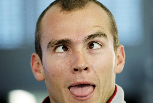 HAMILTON, NEW ZEALAND - APRIL 20:  Lee Holdsworth of the Valvoline Cummins Race Team fools around in his garage prior to race two of the Hamilton 400 which is round three of the V8 Supercars Championship Series on the Hamilton Street Circuit on April 20,