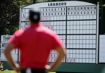 AUGUSTA, GA - APRIL 11:  Tiger Woods waits on the sixth green during the final round of the 2010 Masters Tournament at Augusta National Golf Club on April 11, 2010 in Augusta, Georgia.  (Photo by Harry How/Getty Images)