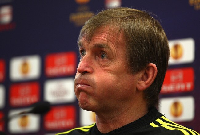 LIVERPOOL, ENGLAND - MARCH 16:  Liverpool manager Kenny Dalglish shows his emotions during a press conference ahead of their UEFA Europa League Round of 16 second leg match against Braga at Melwood Training Ground on March 16, 2010 in Liverpool, England.