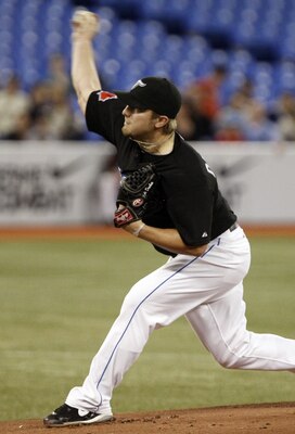 TORONTO, ON - SEPTEMBER 28: Kyle Drabek #4 of the Toronto Blue Jays throws agianst the New York Yankees during an MLB game at the Rogers Centre September 28, 2010 in Toronto, Ontario, Canada. (Photo by Abelimages/Getty Images)
