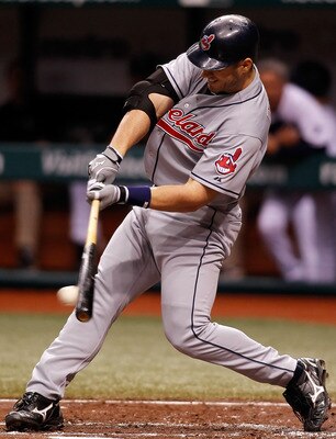 ST. PETERSBURG - MAY 17:  Designated hitter Travis Hafner #48 of the Cleveland Indians fouls off a pitch against the Tampa Bay Rays during the game at Tropicana Field on May 17, 2010 in St. Petersburg, Florida.  (Photo by J. Meric/Getty Images)
