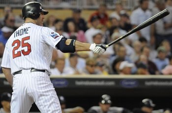 MINNEAPOLIS, MN - MAY 27: Jim Thome #25 of the Minnesota Twins bats in the fifth inning against the New York Yankees during the game on May 27, 2010 at Target Field in Minneapolis, Minnesota. The Twins defeated the Yankees 8-2. (Photo by Hannah Foslien/Ge