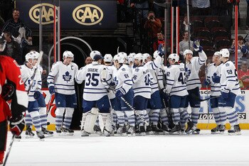 OTTAWA, CANADA - APRIL 2: Ryan Shannon #26 of the Ottawa Senators skates off the ice as the Toronto Maple Leafs celebrate their win at Scotiabank Place on April 2, 2011 in Ottawa, Ontario, Canada.  (Photo by Jana Chytilova/Freestyle Photography/Getty Imag
