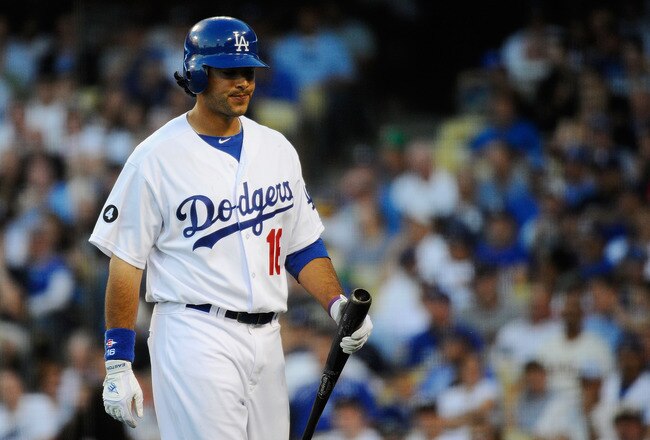 LOS ANGELES, CA - MARCH 31:  Andre Ethier #16 of the Los Angeles Dodgers reacts after striking out to Tim Lincecum #55 of the San Francisco Giants in the sixth inning on Opening Day at Dodger Stadium on March 31, 2011 in Los Angeles, California.  (Photo b