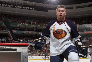 PHILADELPHIA, PA - MARCH 12:  Eric Boulton #36 of the Atlanta Thrashers leaves the ice after warming up before playing against the Philadelphia Flyers on March 12, 2011 at Wells Fargo Center in Philadelphia, Pennsylvania.  (Photo by Jim McIsaac/Getty Imag