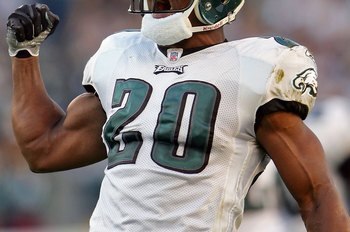 PHILADELPHIA - OCTOBER 08:  Brian Dawkins #20 of the Philadelphia Eagles celebrates his interception in the first quarter against the Dallas Cowboys at Lincoln Financial Field on October 8, 2006 in Philadelphia, Pennsylvania.  (Photo by Chris McGrath/Gett
