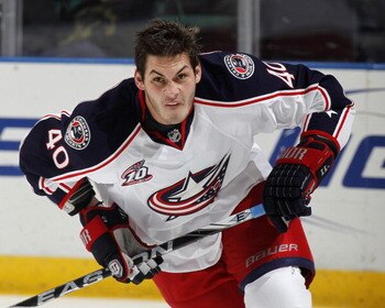 SUNRISE, FL - JANUARY 19: Jared Boll #40 of the Columbus Blue Jackets warms up prior to the NHL game against the Florida Panthers on January 19, 2011 at the BankAtlantic Center in Sunrise, Florida. (Photo by Joel Auerbach/Getty Images)