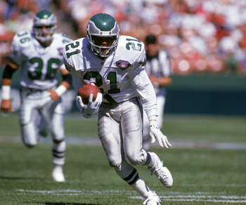 SAN FRANCISCO - OCTOBER 2: Cornerback Eric Allen #21 of the Philadelphia Eagles runs with the ball during a game against the San Francisco 49ers at Candlestick Park on October 2, 1994 in San Francisco, California. The Eagles won 40-8. (Photo by George