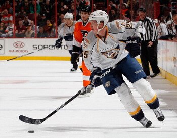 PHILADELPHIA, PA - FEBRUARY 03:  Jerred Smithson #25 of the Nashville Predators skates during an NHL hockey game against the Philadelphia Flyers at the Wells Fargo Center on February 3, 2011 in Philadelphia, Pennsylvania.  (Photo by Paul Bereswill/Getty I