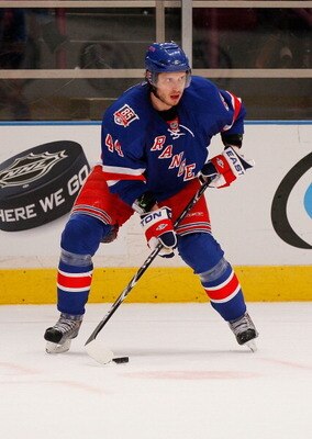 NEW YORK - MARCH 22:  Steve Eminger #44 of the New York Rangers skates against the Florida Panthers on March 22, 2011 at Madison Square Garden in New York City, New York. Rangers defeated the Islanders 1-0.  (Photo by Mike Stobe/Getty Images)