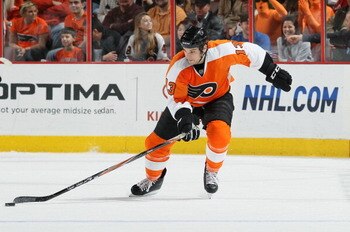 PHILADELPHIA, PA - MARCH 12:  Dan Carcillo #13 of the Philadelphia Flyers skates against the Atlanta Thrashers on March 12, 2011 at Wells Fargo Center in Philadelphia, Pennsylvania.  (Photo by Jim McIsaac/Getty Images)