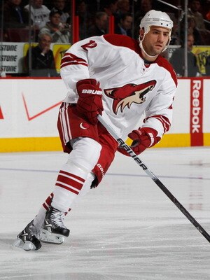 PHILADELPHIA - FEBRUARY 22:  Paul Bissonnette #12 of the Phoenix Coyotes skates against the Philadelphia Flyers on February 22, 2011 at the Wells Fargo Center in Philadelphia, Pennsylvania.Coyotes defeated the Flyers 3-2 in OT.  (Photo by Mike Stobe/Getty