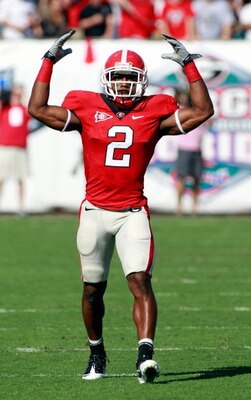 JACKSONVILLE, FL - OCTOBER 30:  Brandon Boykin #2 of the Georgia Bulldogs raises his arms during the game against the Florida Gators at EverBank Field on October 30, 2010 in Jacksonville, Florida.  (Photo by Sam Greenwood/Getty Images)