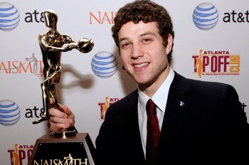 HOUSTON - APRIL 03:  Jimmer Fredette of BYU received the 2011 Naismith Trophy Presented by AT&T at the NABC Guardians of the Game Awards Program on April 3, 2011 in Houston, Texas.  (Photo by Bob Levey/Getty Images)