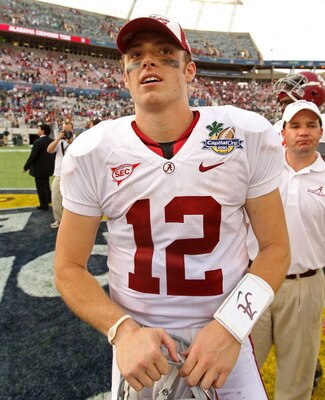 ORLANDO, FL - JANUARY 01:  Greg McElroy #12 of the Alabama Crimson Tide smiles after winning the Capitol One Bowl against the Michigan State Spartans at the Florida Citrus Bowl on January 1, 2011 in Orlando, Florida.  (Photo by Mike Ehrmann/Getty Images)