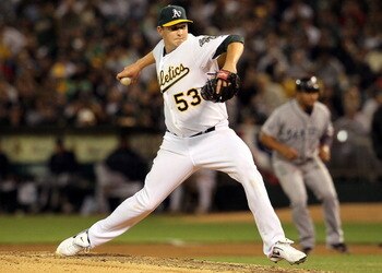 OAKLAND, CA - APRIL 01:  Trevor Cahill #53 of the Oakland Athletics pitches against the Seattle Mariners during the fourth inning at the Oakland-Alameda County Coliseum on April 1, 2011 in Oakland, California  (Photo by Justin Sullivan/Getty Images)