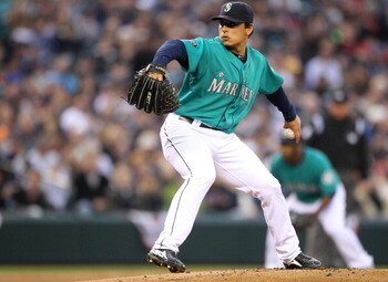 SEATTLE, WA - APRIL 08:  Starting pitcher Jason Vargas #38 of the Seattle Mariners pitches against the Cleveland Indians during the Mariners' home opener at Safeco Field on April 8, 2011 in Seattle, Washington. (Photo by Otto Greule Jr/Getty Images)
