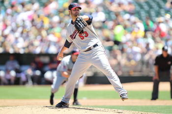 OAKLAND, CA - JUNE 06:  Nick Blackburn #53 of the Minnesota Twins pitches against the Oakland Athletics during an MLB game at the Oakland-Alameda County Coliseum on June 6, 2010 in Oakland, California.  (Photo by Jed Jacobsohn/Getty Images)
