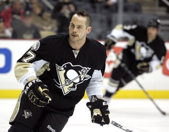 PITTSBURGH, PA - APRIL 05:  Craig Adams #27 of the Pittsburgh Penguins warms up before taking on the New Jersey Devils at Consol Energy Center on April 5, 2011 in Pittsburgh, Pennsylvania.  (Photo by Justin K. Aller/Getty Images)