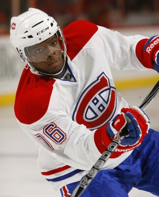 OTTAWA, CANADA - APRIL 07:  P.K. Subban #76 of the Montreal Canadiens takes a wrist shot in warmup before a game against the Ottawa Senators at Scotiabank Place on April 7, 2011 in Ottawa, Canada.  (Photo by Phillip MacCallum/Getty Images)