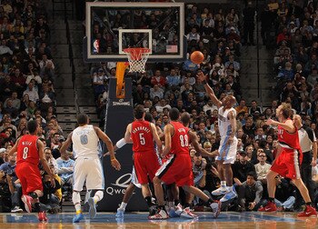 DENVER - DECEMBER 28:  Chauncey Billups #1 of the Denver Nuggets lays up a shot against the Portland Trail Blazers at Pepsi Center on December 28, 2010 in Denver, Colorado. The Nuggets defeated the Blazers 95-77. NOTE TO USER: User expressly acknowledges