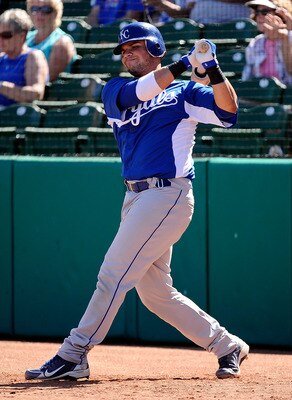 MESA, AZ - MARCH 09:  Alex Gordon #4 of the Kansas City Royals plays against the Chicago Cubs during the spring training baseball game at HoHoKam Stadium on March 9, 2011 in Mesa, Arizona.  (Photo by Kevork Djansezian/Getty Images)