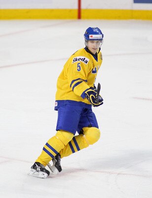 BUFFALO, NY - JANUARY 03: Adam Larsson #5 of Sweden skates against Russia during the 2011 IIHF World U20 Championship Semi Final game between Sweden and Russia on January 3, 2011 in Buffalo, New York. Russia won 4-3 and faces Canada in the gold medal game