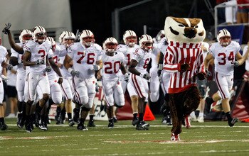 LAS VEGAS - SEPTEMBER 04:  The Wisconsin Badgers, including mascot Bucky Badger, take the field for their game against the UNLV Rebels at Sam Boyd Stadium September 4, 2010 in Las Vegas, Nevada. Wisconsin won 41-21.  (Photo by Ethan Miller/Getty Images)