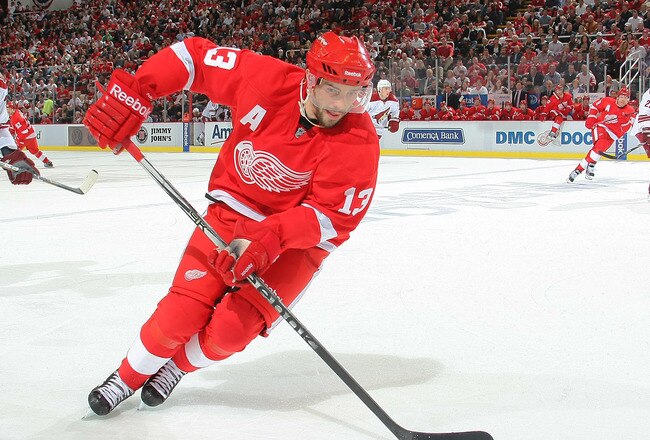 DETROIT, MI- APRIL 13:  Pavel Datsyuk #13 the Detroit Red Wings skates against the Phoenix Coyotes in Game One of the Western Conference Quarterfinals during the 2011 NHL Stanley Cup Playoffs at Joe Louis Arena on April 13, 2011 in Detroit, Michigan.(Phot
