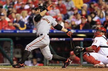 Cody Ross watching one of his several postseason home runs in flight