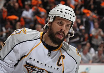 ANAHEIM, CA - APRIL 15:  Shea Weber #6 of the Nashville Predators skates prior to the start of Game Two of the Western Conference Quarterfinals against the Anaheim Ducks during the 2011 NHL Stanley Cup Playoffs at Honda Center on April 15, 2011 in Anaheim
