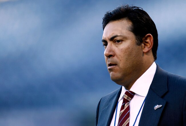 PHILADELPHIA - OCTOBER 16:  General Manager Ruben Amaro Jr. of the Philadelphia Phillies watches batting practice before the Phillies taking on the San Francisco Giants in Game One of the NLCS during the 2010 MLB Playoffs at Citizens Bank Park on October