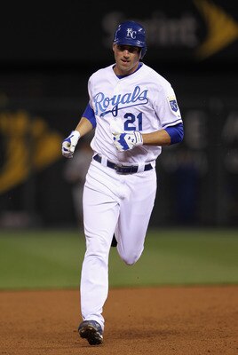 KANSAS CITY, MO - APRIL 20:  Jeff Francoeur #21 of the Kansas City Royals rounds the bases after hitting a home run during the game against the Cleveland Indians on April 20, 2011 at Kauffman Stadium in Kansas City, Missouri.  (Photo by Jamie Squire/Getty