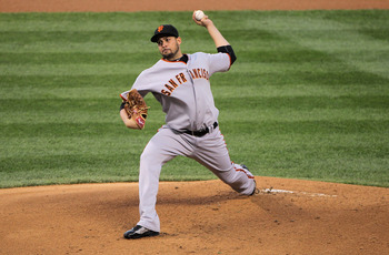 DENVER, CO - APRIL 19:  Starting pitcher Jonathan Sanchez #57 of the San Francisco Giants delivers against the Colorado Rockies at Coors Field on April 19, 2011 in Denver, Colorado. Sanchez earned the win as the Giants defeated the Rockies 6-3.  (Photo by