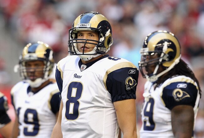 GLENDALE, AZ - DECEMBER 05:  Quarterback Sam Bradford #8 of the St. Louis Rams during the NFL game against the Arizona Cardinals at the University of Phoenix Stadium on December 5, 2010 in Glendale, Arizona. The Rams defeated the Cardinals 19-6.  (Photo b