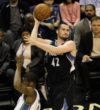 WASHINGTON, DC - MARCH 05:  Kevin Love  42 of the Minnesota Timberwolves against the Washington Wizards at the Verizon Center on March 5, 2011 in Washington, DC. NOTE TO USER: User expressly acknowledges and agrees that, by downloading and/or using this P