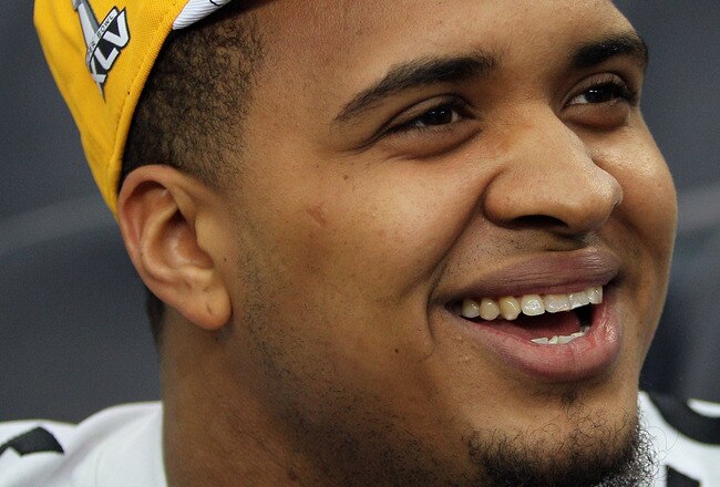 ARLINGTON, TX - FEBRUARY 01:  Maurkice Pouncey #53 of the Pittsburgh Steelers is interviewed during Super Bowl XLV Media Day ahead of Super Bowl XLV at Cowboys Stadium on February 1, 2011 in Arlington, Texas. The Pittsburgh Steelers will play the Green Ba