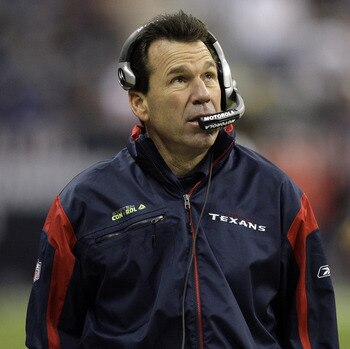 HOUSTON - JANUARY 02: Head coach Gary Kubiak of the Houston Texans checks the scroreboard in the fourth quarter during action against the Jacksonville Jaguars at Reliant Stadium on January 2, 2011 in Houston, Texas.  (Photo by Bob Levey/Getty Images)