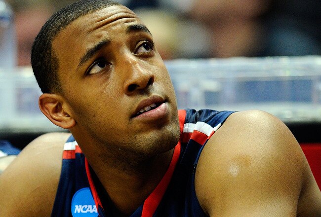 ANAHEIM, CA - MARCH 26:  Derrick Williams #23 of the Arizona Wildcats looks on from the bench against the Connecticut Huskies during the west regional final of the 2011 NCAA men's basketball tournament at the Honda Center on March 26, 2011 in Anaheim, Cal